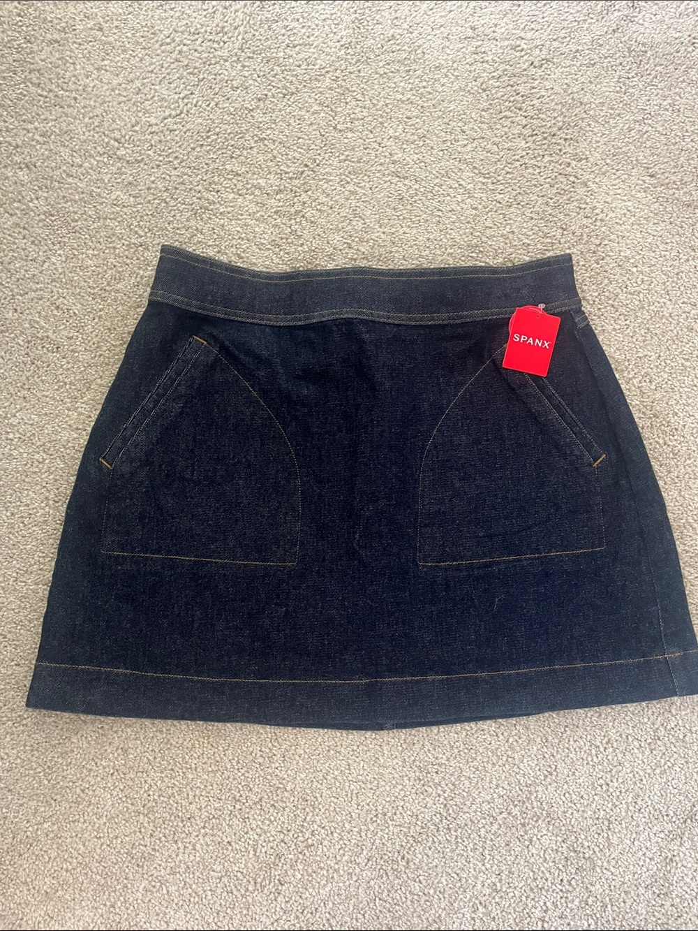 SPANX Dark Blue Denim Mini Skirt with Front Pockets - Picture 6 of 8
